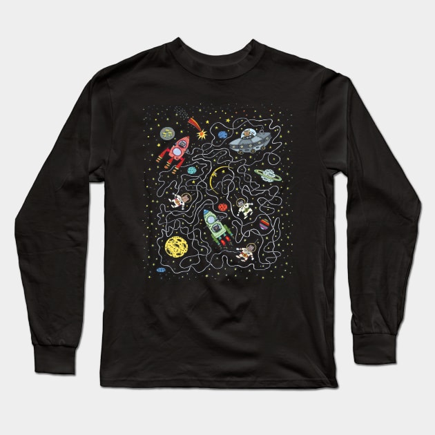 Catstronauts Cats in Space Maze Long Sleeve T-Shirt by tropicalteesshop